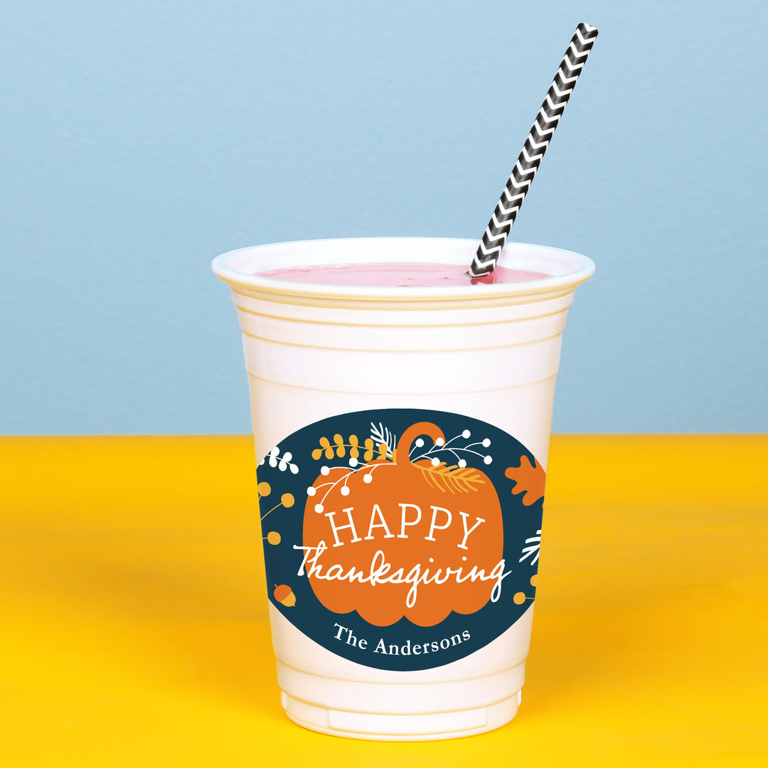 Custom Text Party Cups - Happy Thanksgiving - 16 Ct