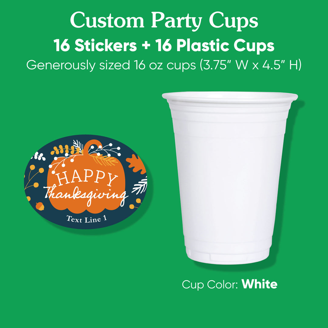 Custom Text Party Cups - Happy Thanksgiving - 16 Ct