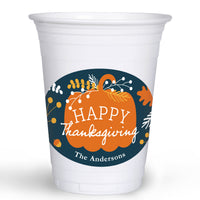 Custom Text Party Cups - Happy Thanksgiving - 16 Ct