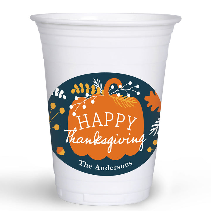 Custom Text Party Cups - Happy Thanksgiving - 16 Ct
