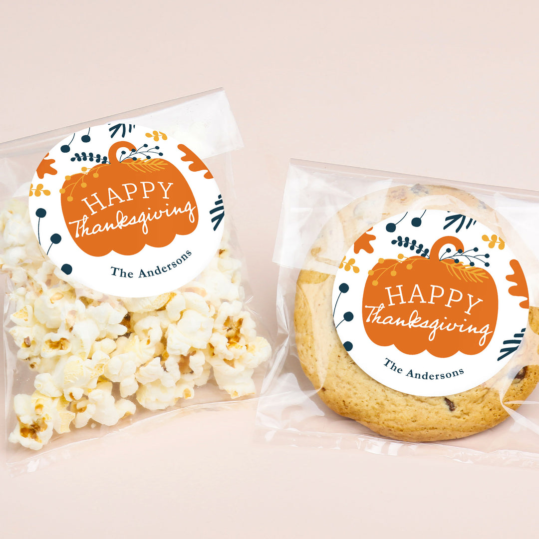 Custom Text Stickers & Clear Cookie Bags - Happy Thanksgiving