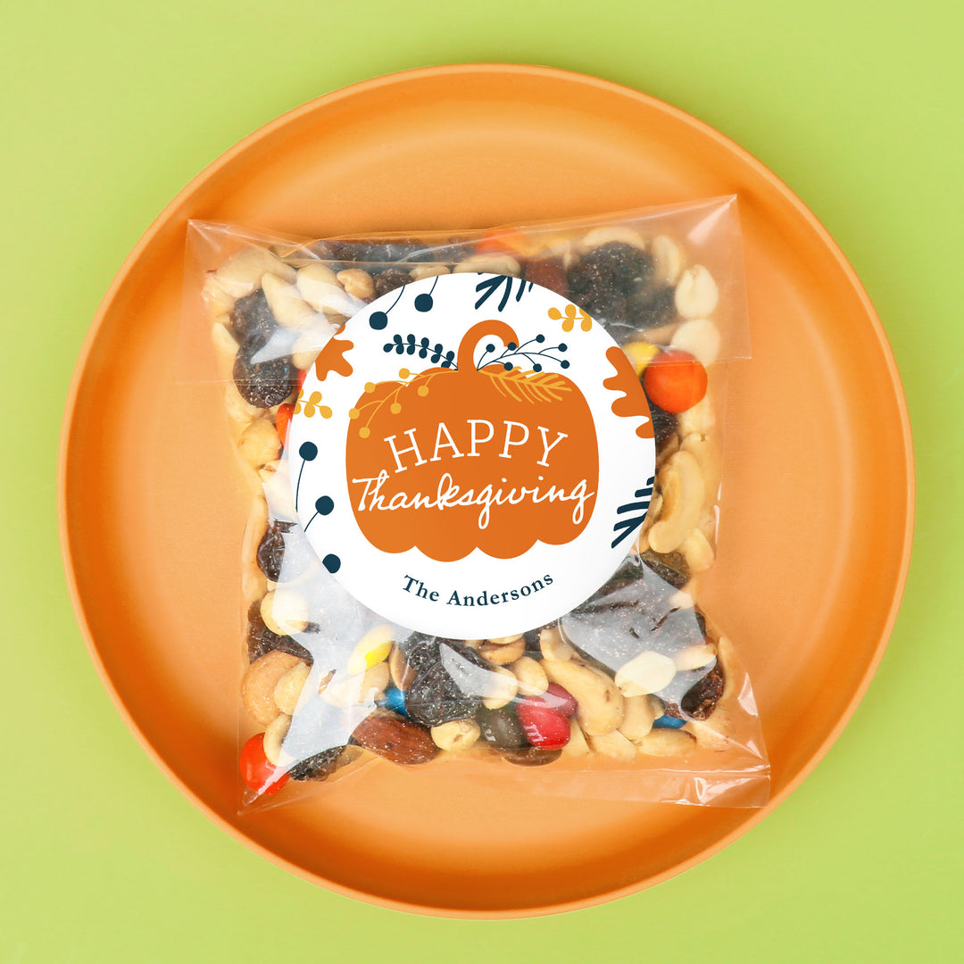 Custom Text Stickers & Clear Cookie Bags - Happy Thanksgiving