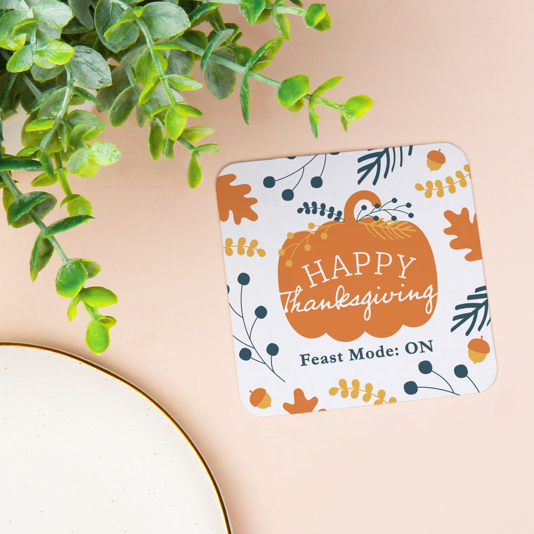 Custom Text Drink Coasters - Happy Thanksgiving - 25 Ct