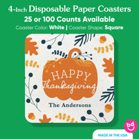 Custom Text Drink Coasters - Happy Thanksgiving - 25 Ct