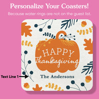 Custom Text Drink Coasters - Happy Thanksgiving - 25 Ct