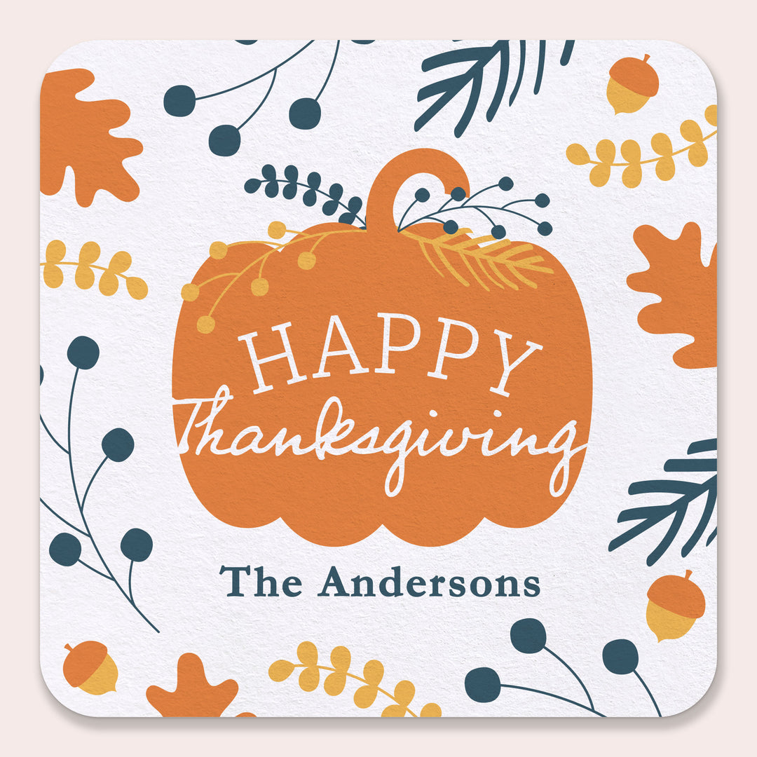 Custom Text Drink Coasters - Happy Thanksgiving - 25 Ct