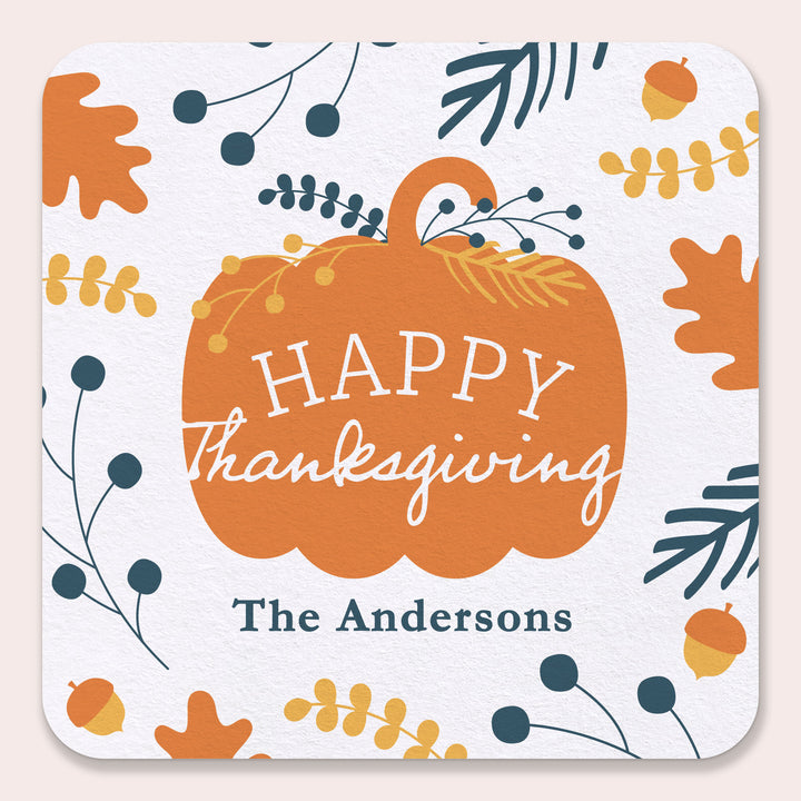 Custom Text Drink Coasters - Happy Thanksgiving - 25 Ct