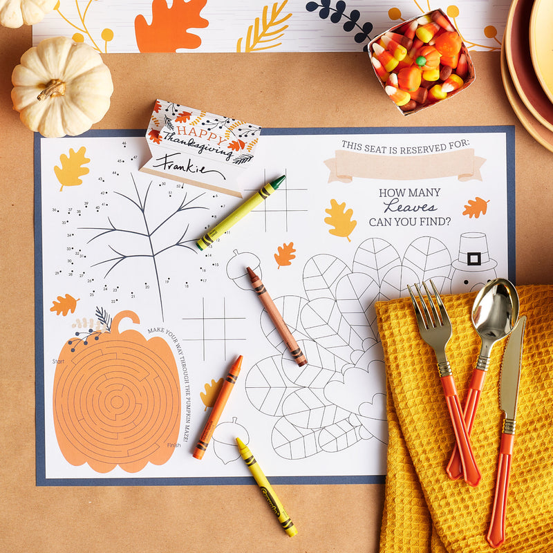 Happy Thanksgiving - Fall Harvest Party Tent Buffet Card - Table Setting Name Place Cards - Set of 24