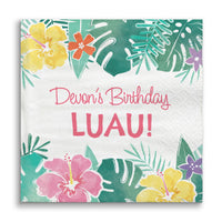 Custom text Hawaiian Luau napkins – personalized tropical party cocktail napkins.