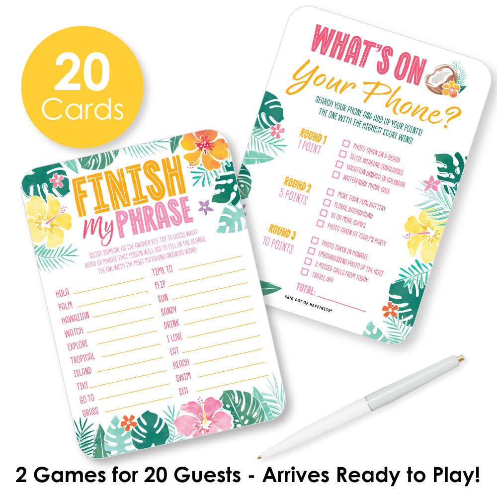 Hawaiian Luau Activity Duo Games - 20 Ct