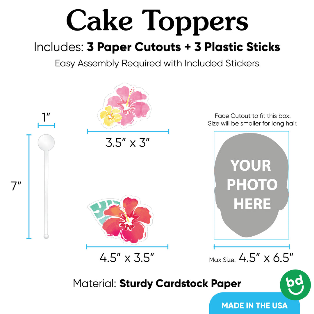 3 piece luau cake topper set with sticks included