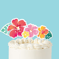 Hawaiian luau cake toppers 3 piece set on tropical cake