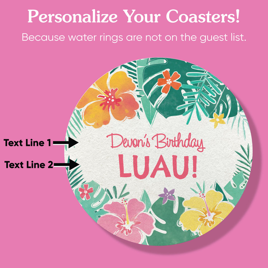 Custom Text - Drink Coasters - Hawaiian Luau - 25 Ct