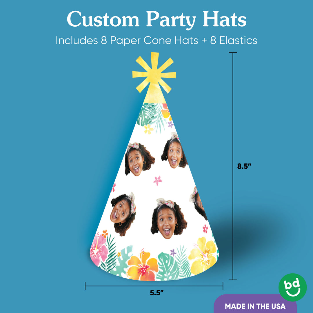 Custom Hawaiian Luau Cone Hat - 8 Ct