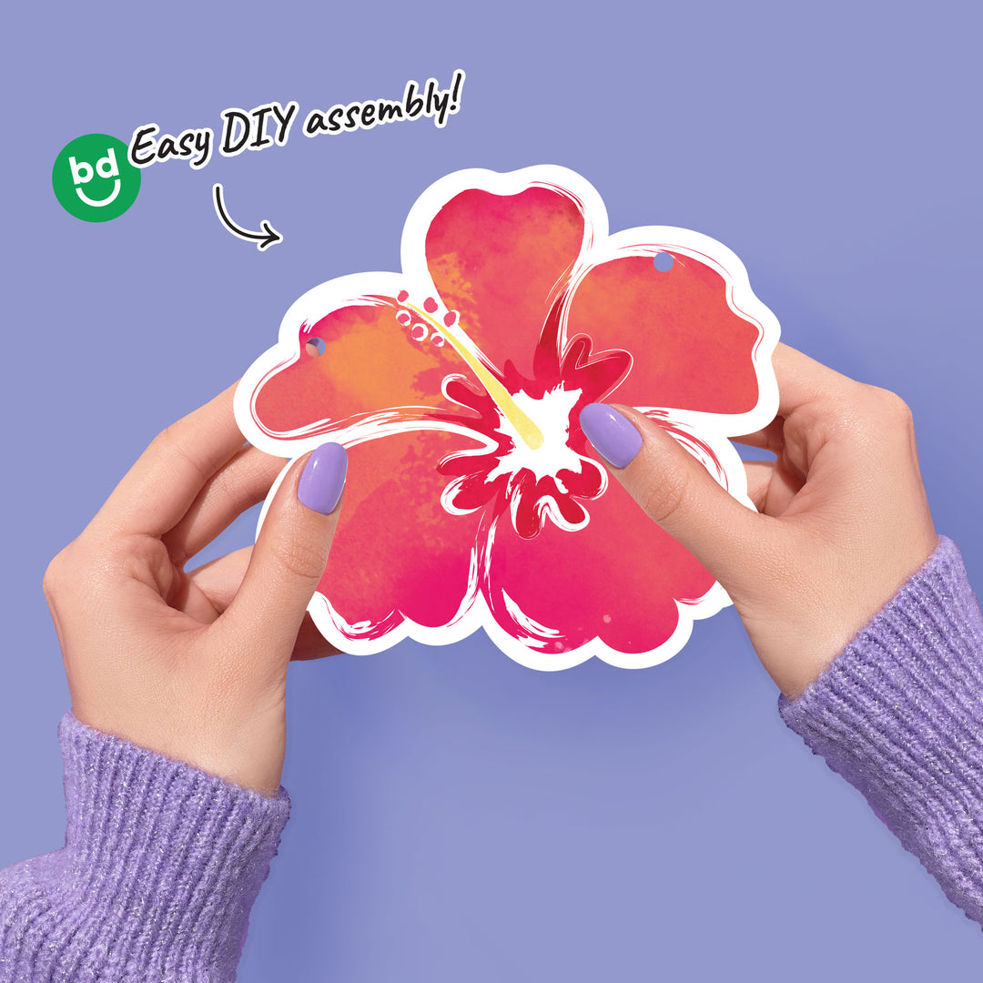Tropical luau party garland banner decoration for Hawaiian themed birthday or summer events.