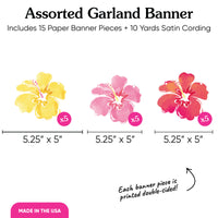 Hawaiian Luau party decor garland with colorful tropical shapes on string.