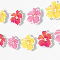 Hawaiian Luau garland banner with 15 tropical themed cutouts for luau party decorations.