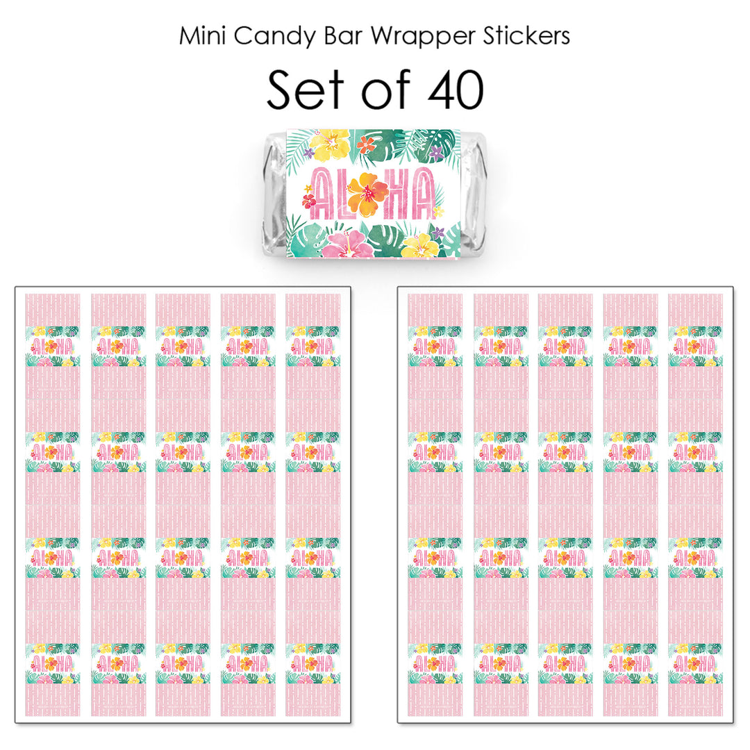 Hawaiian Luau Mini Candy Bar Wrapper Stickers - 40 Ct