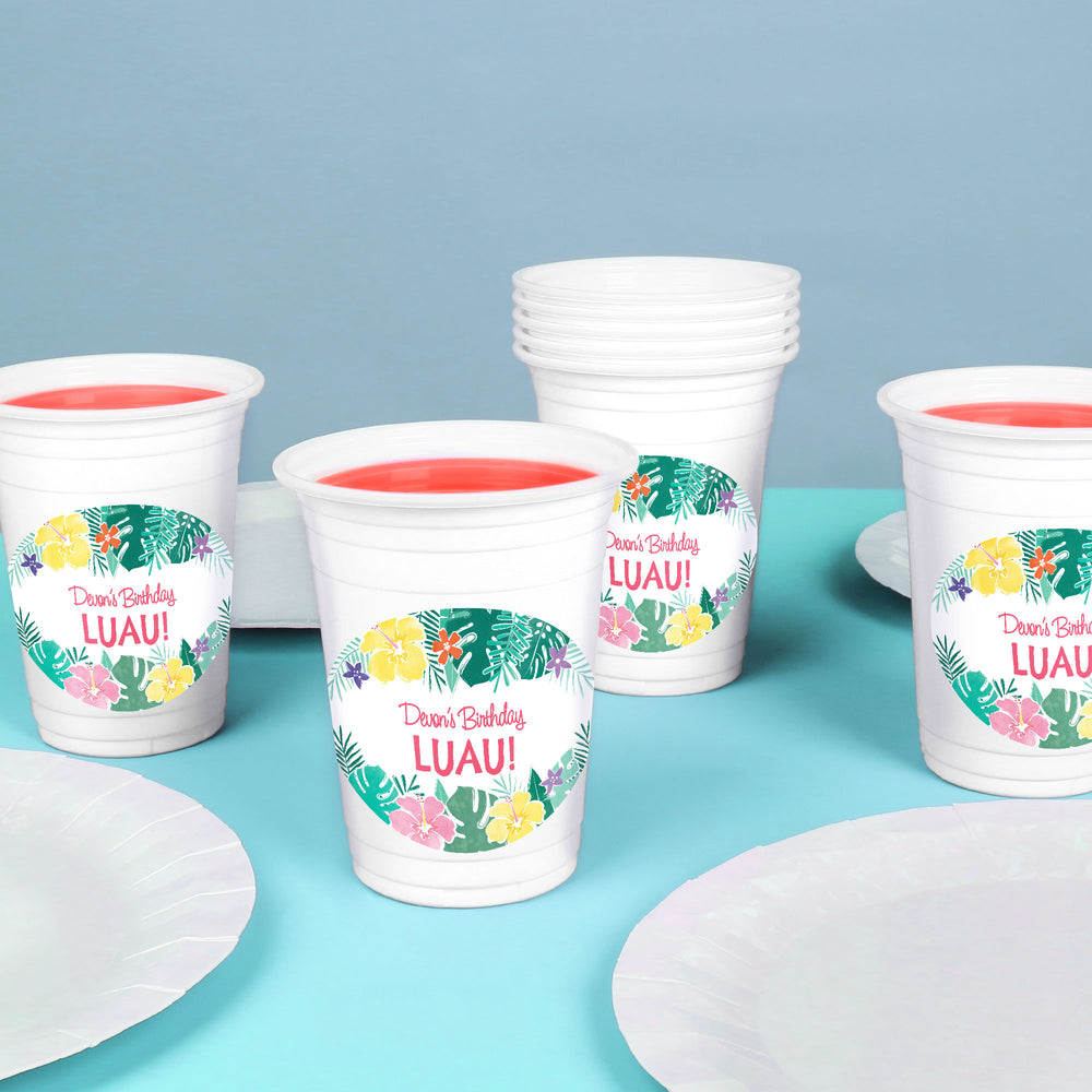Custom Text Party Cups -  Hawaiian Luau - 16 Ct