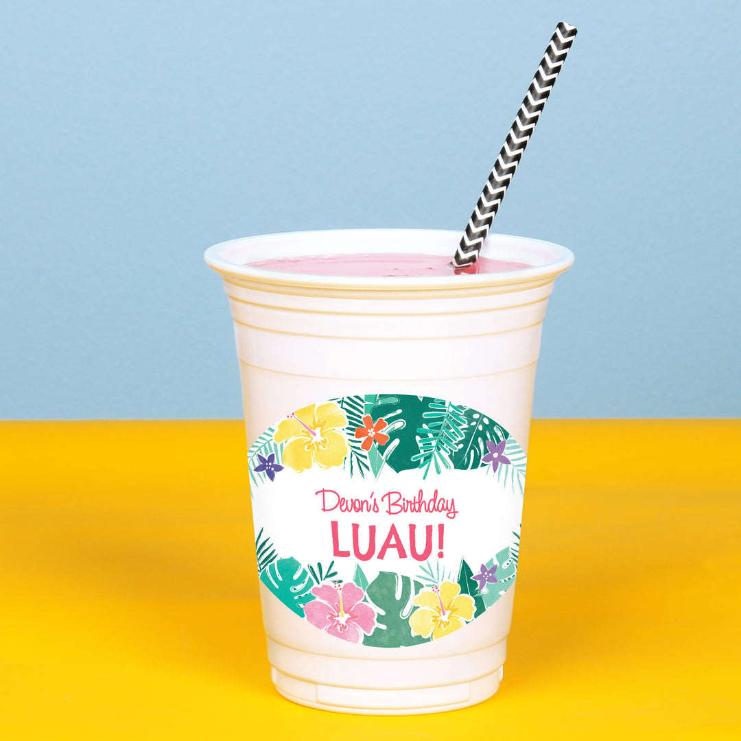 Custom Text Party Cups -  Hawaiian Luau - 16 Ct
