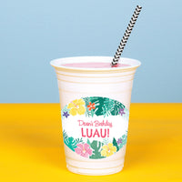 Custom Text Party Cups -  Hawaiian Luau - 16 Ct