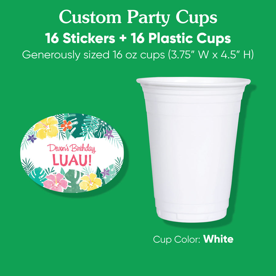 16 oz disposable plastic logo cups Custom Hawaiian Luau Cups, 16oz Disposable Drinkware