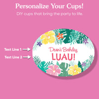 Custom Text Party Cups -  Hawaiian Luau - 16 Ct