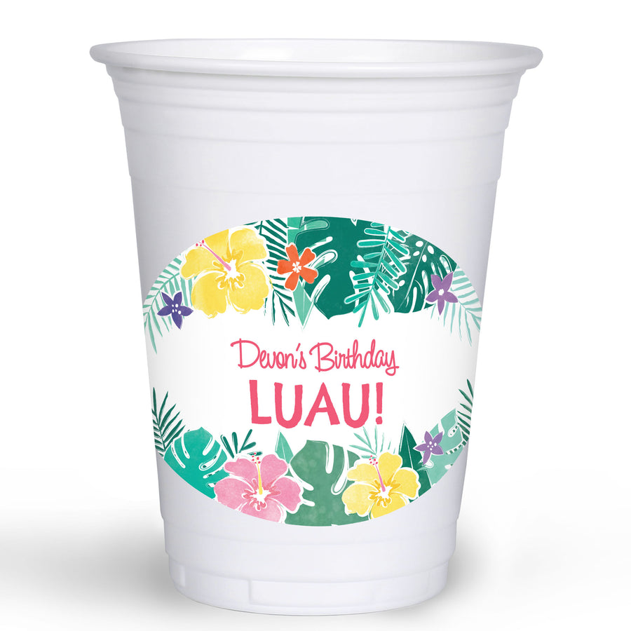 Custom Text Party Cups -  Hawaiian Luau - 16 Ct