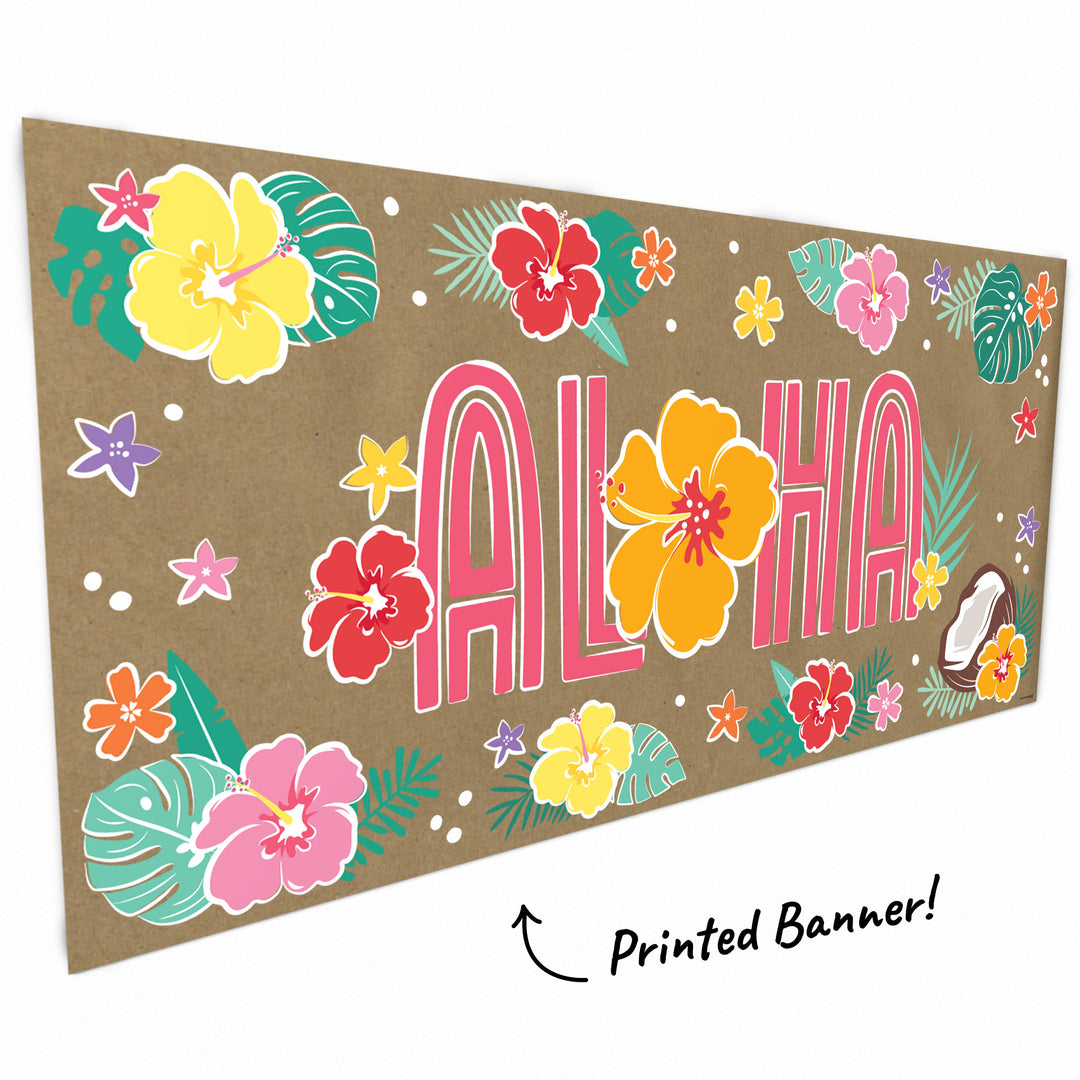 Close-up of Aloha lettering and island accents