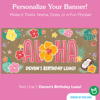 Custom name printed on tropical luau banner
