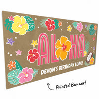 Hibiscus flowers and palm leaf artwork close-up