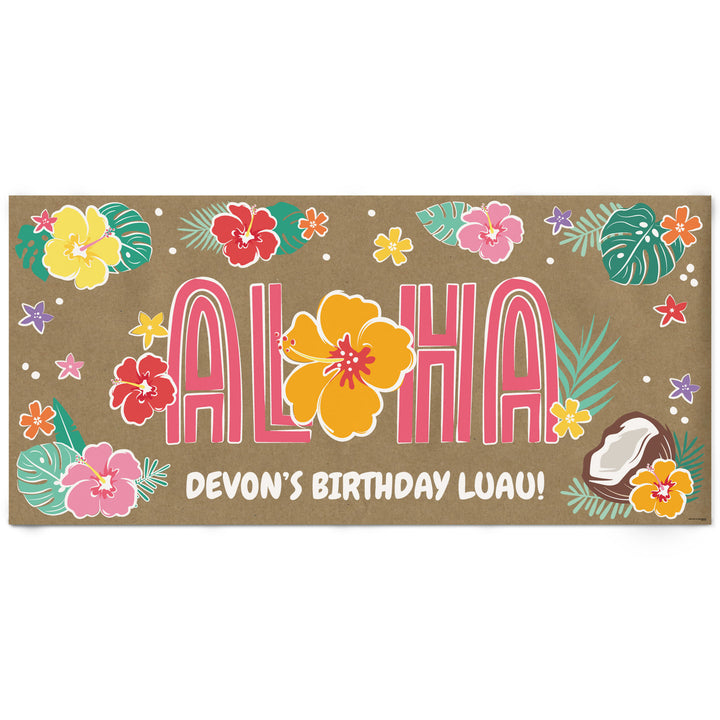 Personalized Hawaiian Luau Aloha kraft paper banner
