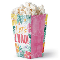 Hawaiian Luau popcorn boxes – 12 tropical themed snack boxes for luau party popcorn and treats.
