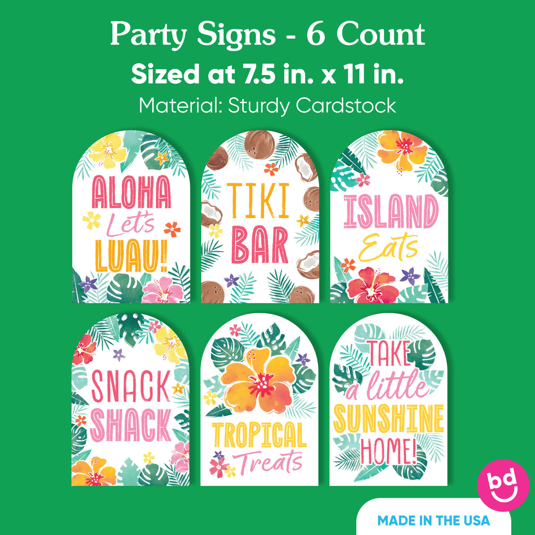 Hawaiian Luau Party Signs Set - 6 Ct