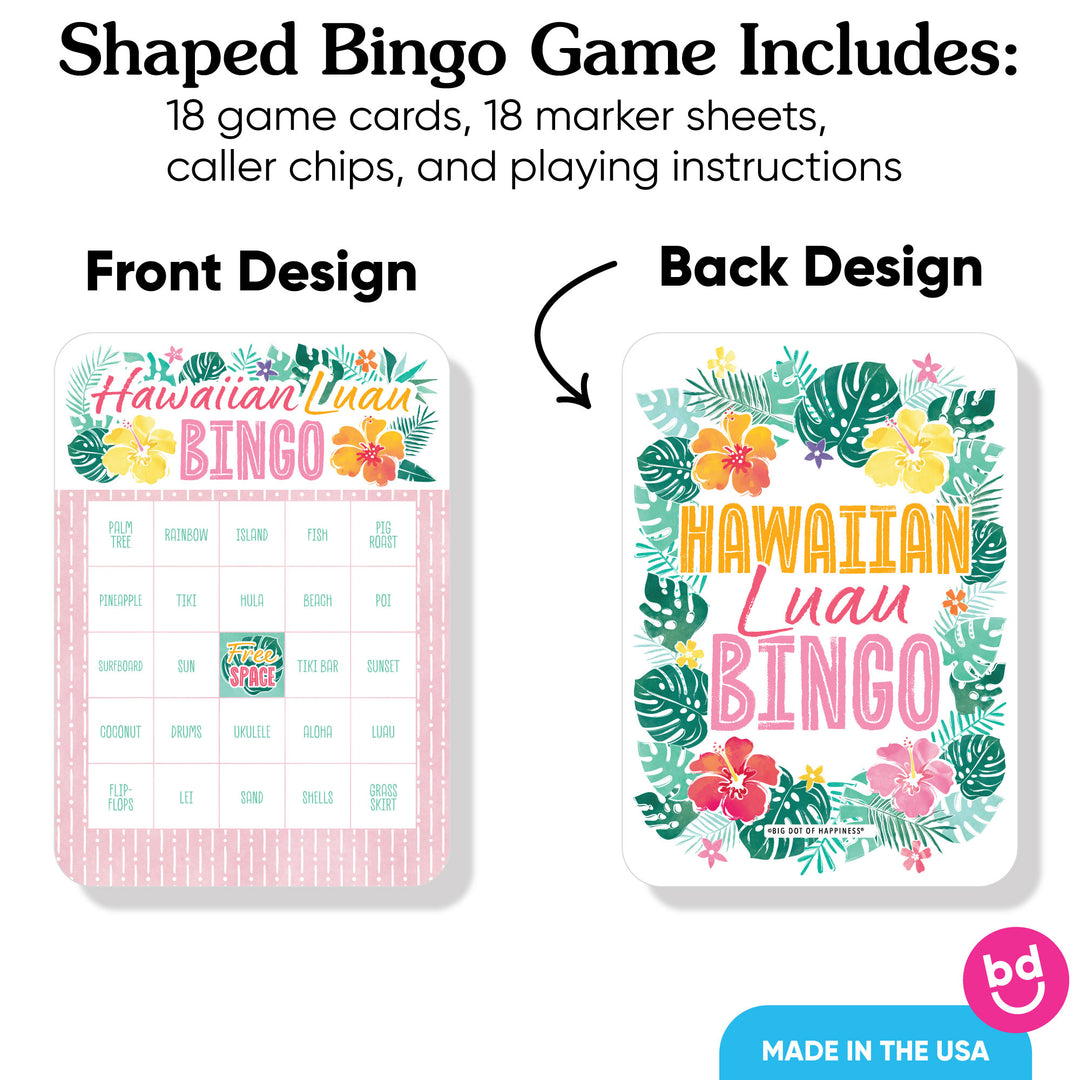 Luau themed bingo game set for Hawaiian party entertainment at birthday and summer celebrations.