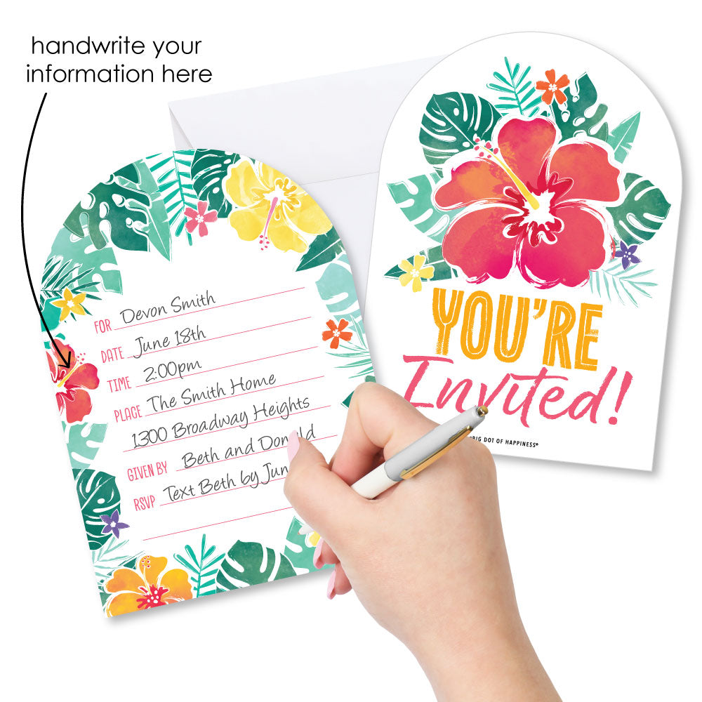 Hawaiian Luau Shaped Fill-In Invitations - 12 Ct