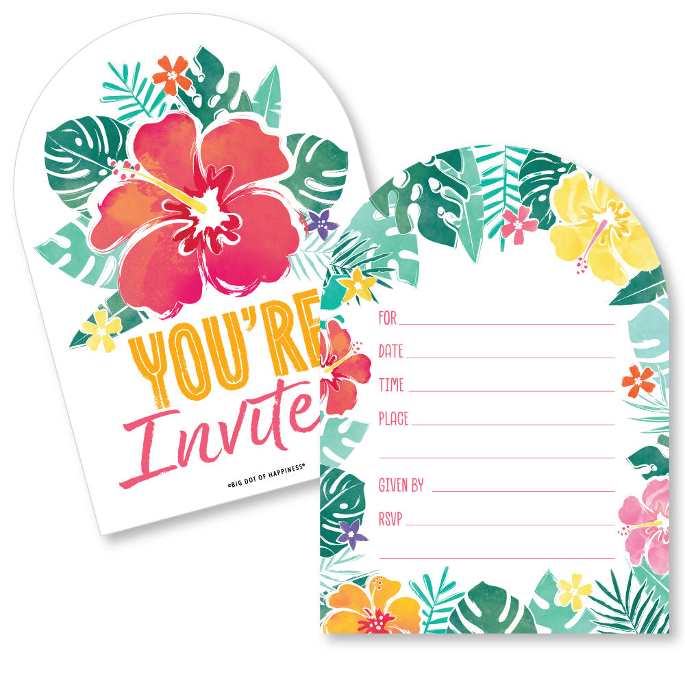 Hawaiian Luau Shaped Fill-In Invitations - 12 Ct