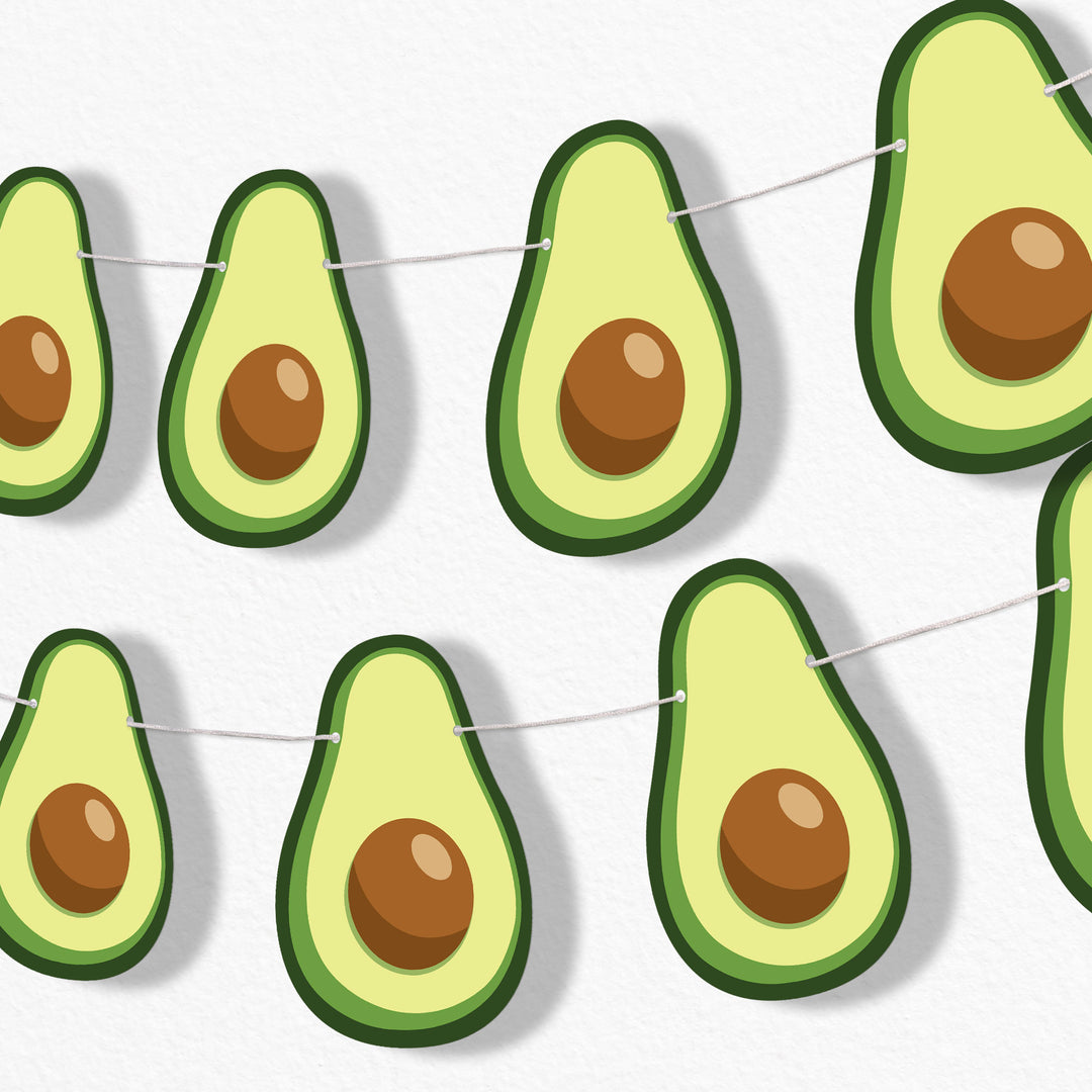 Hello Avocado garland banner with green avocado shapes