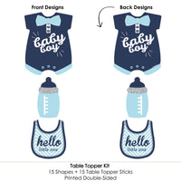 Hello Little One - Blue and Silver - Boy Baby Shower Party Centerpiece Sticks - Table Toppers - Set of 15