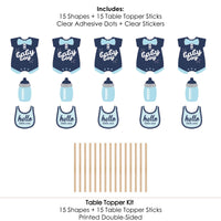 Hello Little One - Blue and Silver - Boy Baby Shower Party Centerpiece Sticks - Table Toppers - Set of 15