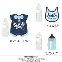 Hello Little One - Blue and Silver - Boy Baby Shower Party Centerpiece Sticks - Table Toppers - Set of 15