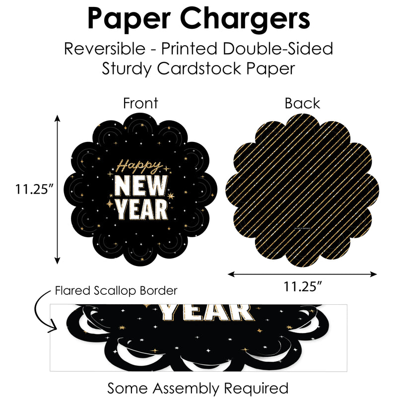 Hello New Year - 2024 NYE Party Paper Charger and Table Decorations - Chargerific Kit - Place Setting for 8