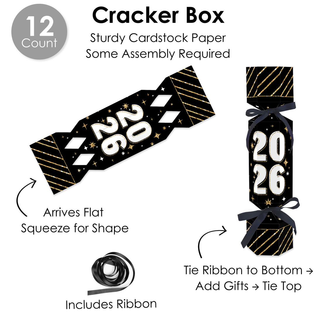 Hello New Year - No Snap 2026 NYE Party Table Favors - DIY Cracker Boxes - Set of 12