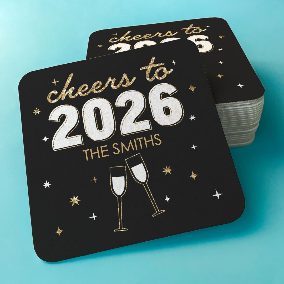 Custom Text Drink Coasters - Hello New Year - 25 Ct