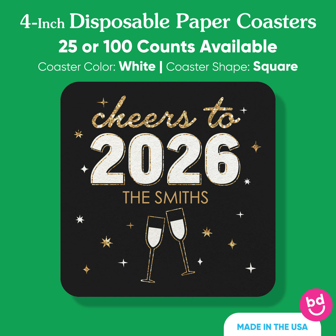 Custom Text Drink Coasters - Hello New Year - 25 Ct