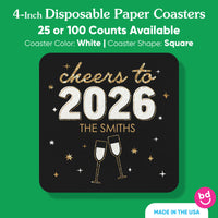 Custom Text Drink Coasters - Hello New Year - 25 Ct