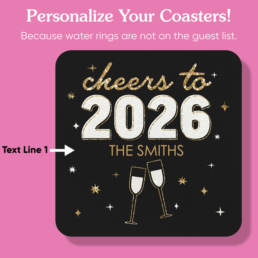 Custom Text Drink Coasters - Hello New Year - 25 Ct