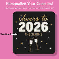 Custom Text Drink Coasters - Hello New Year - 25 Ct