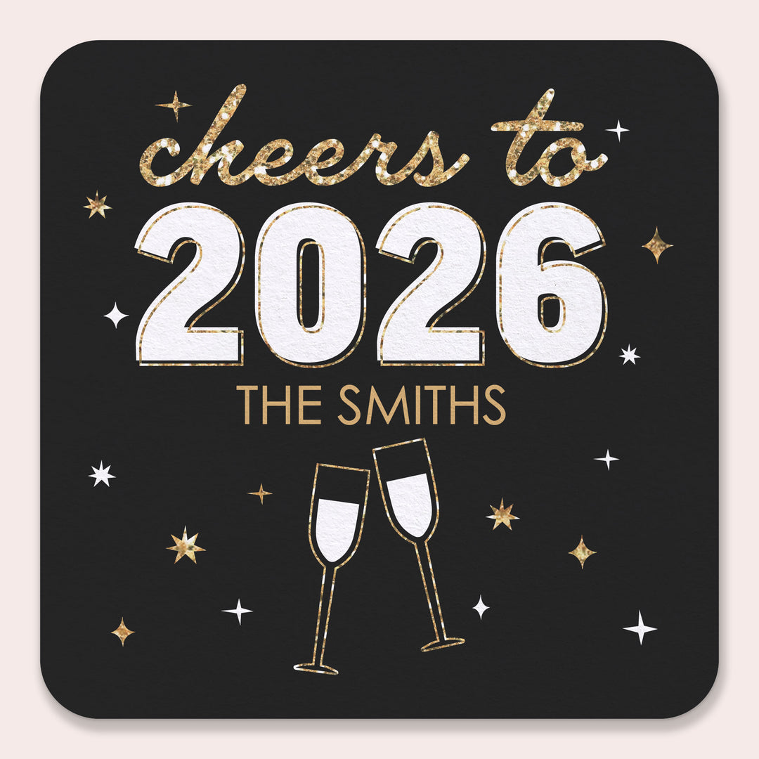Custom Text Drink Coasters - Hello New Year - 25 Ct