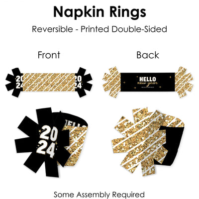 Hello New Year - 2024 NYE Party Paper Napkin Holder - Napkin Rings - Set of 24